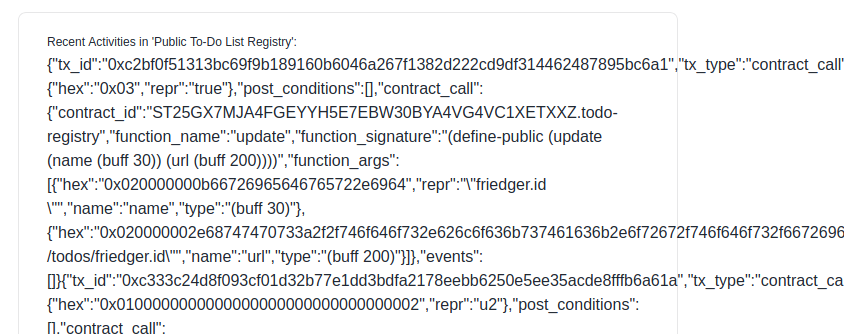 How recent activities as json look